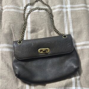 Leather Chain-Handle Shoulder Bag - Dark Brown